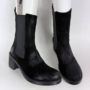 Emanuele Crasto Chelsea Boots Women's 9 Black Suede Chunky Block Heel Classic
